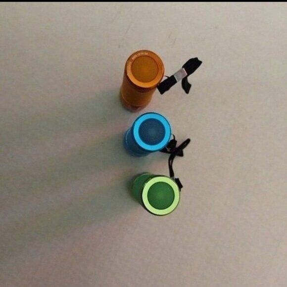 Set Of 3 Mini LED Flashlights W/Wrist Straps - Green Blue Orange - Compact -NEW - Picture 2 of 4
